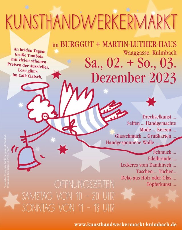 Plakat für Kunsthandwerkermarkt in Kulmbach
Sa. 02. + So 03.12.2023